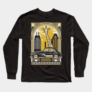A sophisticated giraffe elegantly navigating a cityscape in a luxury sedan Long Sleeve T-Shirt